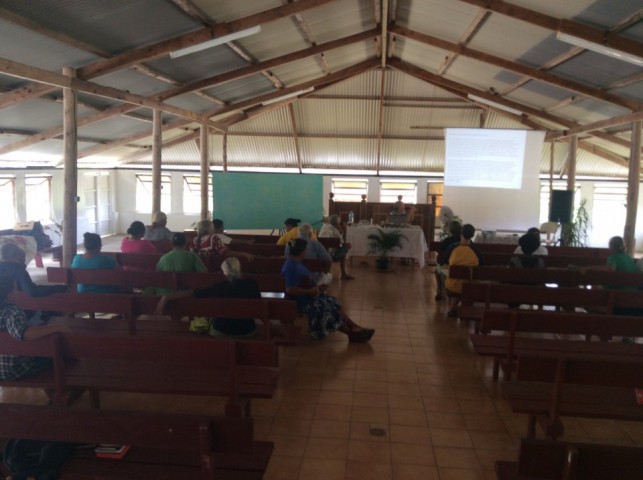 Attendees inside camp chapel of Huahine Island Tahiti